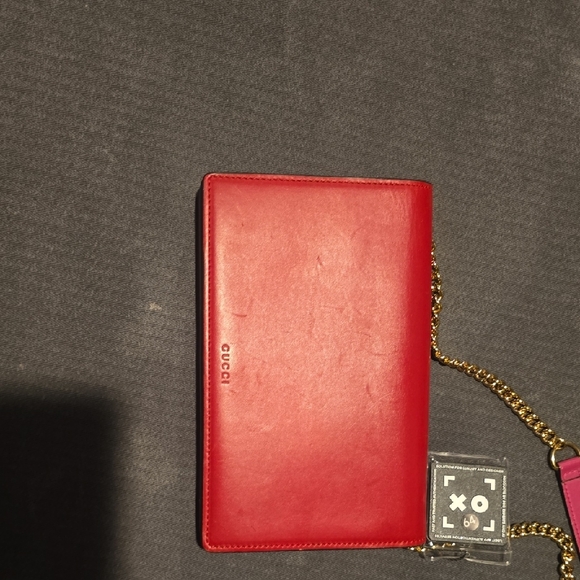 Gucci Red and Tan Clutch/Wallet with Gold Chain - Picture 2 of 8